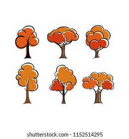 Autumn tree vector cartoon collection