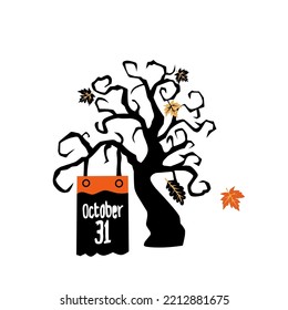 autumn tree vector illustration for Halloween theme, cover, wallpaper