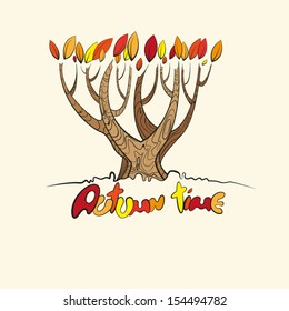 Autumn tree with the words "autumn time" below