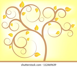 Autumn tree with yellow leafs, vector illustration