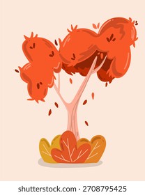 Árbol de otoño amarillo naranja simple moderno Vector plano cartel de Plantilla