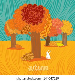 autumn trees and bunny background