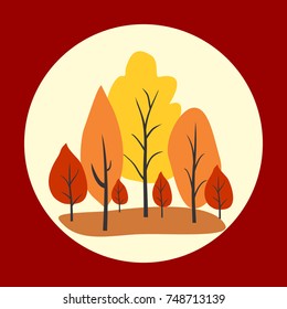 Autumn trees in circle. Vector illustration. 