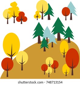 Autumn trees collection. Vector landscape illustration. Autumn tree Clip Art. 