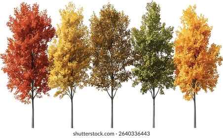 Autumn trees cutout vector, colorful foliage isolated background, fall season, autumn leaves, nature design, seasonal foliage, tree background, vibrant autumn leaves
