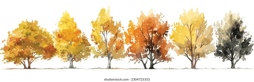 Autumn trees floral watercolor background vector 