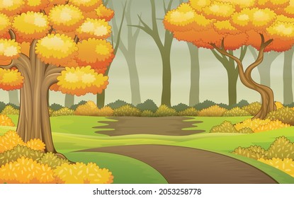 Herbstbäume auf Waldhintergrund, Vektorgrafik	