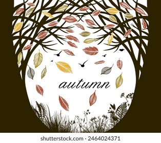 Autumn trees graphic. Hand drawing. Not AI. Vector illustration.