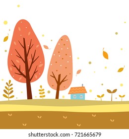 Autumn trees and house