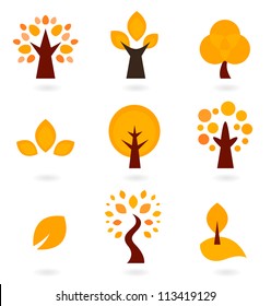 Autumn trees icons isolated on white ( orange )