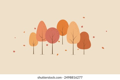 Autumn trees. Autumn landscape. Autumn background. Vector illustration in flat design style. 