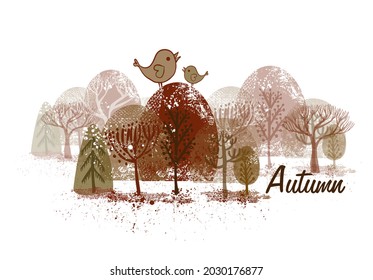 Autumn trees. Landscape children's trees. Vector illustration