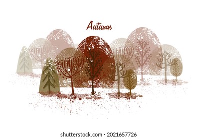 Autumn trees. Landscape . cute trees . children's trees. Vector illustration