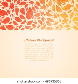 Autumn trees leaves background. Colorful watercolor autumnal foliage rectangle template with text space for your design. Hello autumn! Vector illustration.