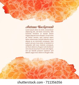 Autumn trees leaves background. Colorful watercolor autumnal foliage rectangle template with text space for your design. Hello autumn! Vector illustration.
