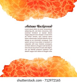 Autumn trees leaves background. Colorful watercolor autumnal foliage rectangle template with text space for your design. Hello autumn! Vector illustration. Design elements/