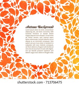 Autumn trees leaves background. Colorful watercolor autumnal foliage circle template with text space for your design. Hello autumn! Vector illustration.