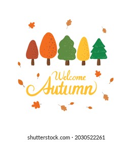 Autumn trees and leaves, autumn calligraphy