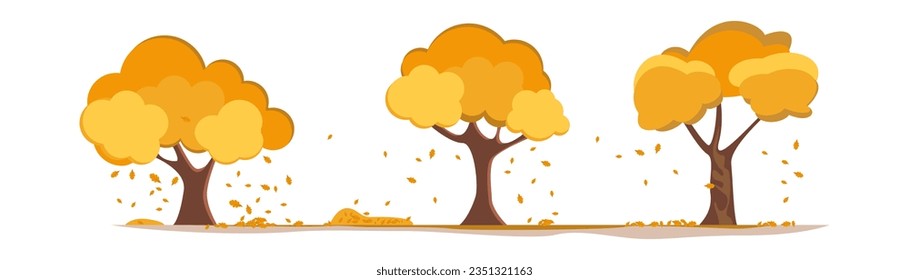 Autumn trees with leaves. Vector illustration.