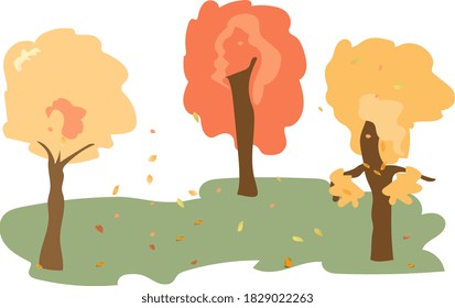 Autumn trees with multi-colored crowns, similar to the figures of women. Vector illustration.
