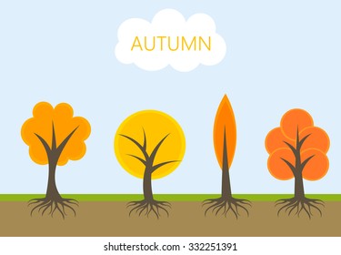 Autumn trees in nature. Vector illustration