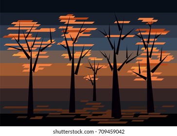 Autumn trees on a dark background