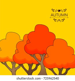 Autumn trees on a yellow background. Vector image in a cartoon style.
