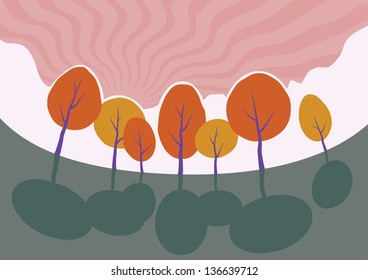 Autumn trees in park. Vector cartoon landscape.