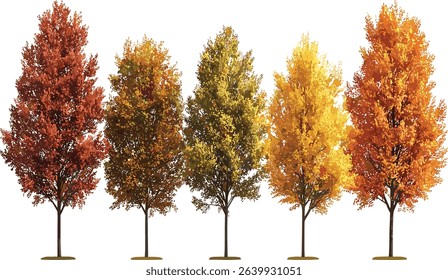 Autumn Trees PNG, vector large trees, transparent background, colorful autumn trees, seasonal foliage, cutout tree silhouette, fall nature illustration, trees in autumn colors
