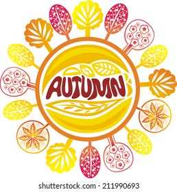 Autumn trees round pattern design element vector illustration