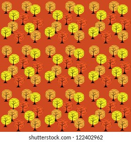 Autumn Trees Seamless Pattern. Background. Vector