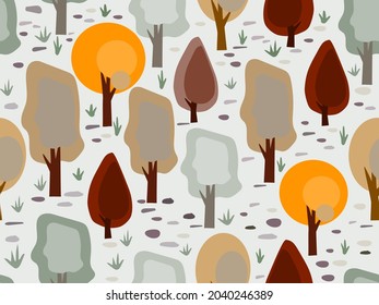  Autumn trees Seamless pattern background.