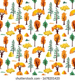 Autumn trees seamless pattern in bright colors