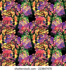 Autumn trees seamless pattern on black background vector illustration
