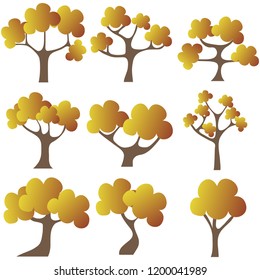 Autumn trees, set of autumn trees. Flat design. vector illustration, vector.