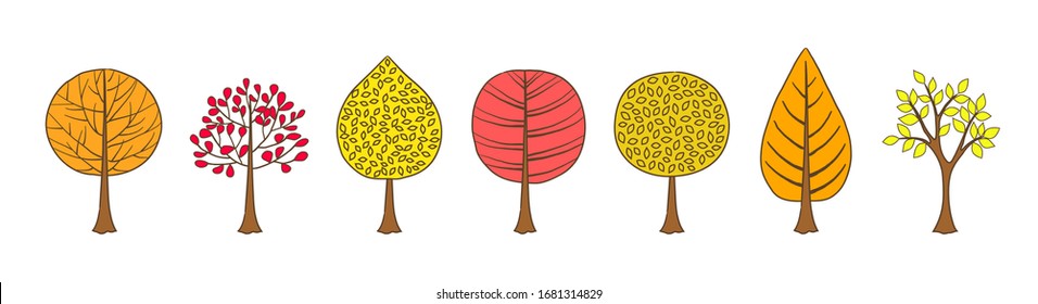 Autumn trees. Set of plants. Elements for vector flat design. Landscape. Nature