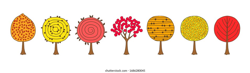 Autumn trees. Set of plants. Elements for vector flat design. Landscape. Nature