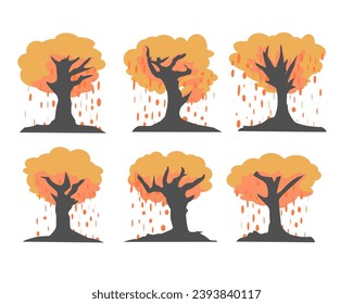 Autumn trees set, vector illustration of deciduous trees in autumn