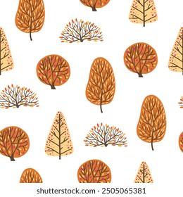 Autumn trees, set of vector illustrations of cute trees and shrubs.