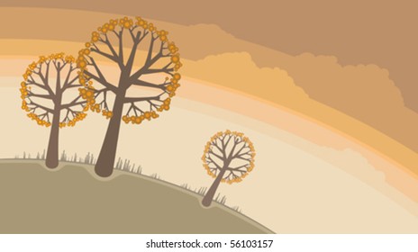 autumn trees and sky with cloud