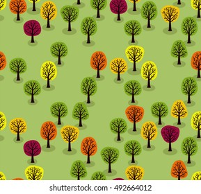 Autumn trees vector seamless background
