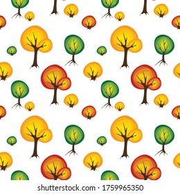  autumn trees, vector seamless pattern