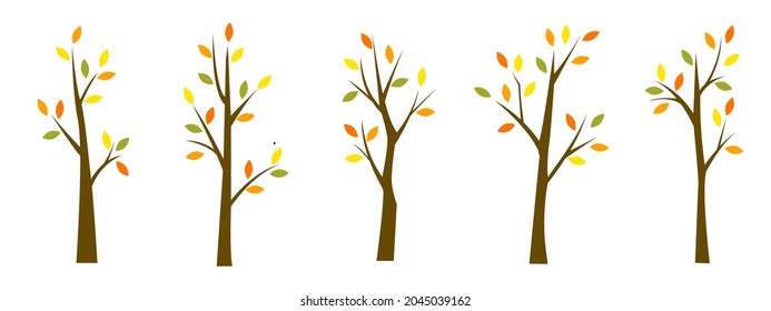 Autumn trees vector set. A collection of trees with leaves.
