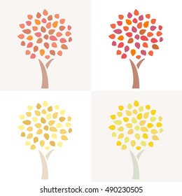 Autumn Trees vector set. Fall symbols. Colorful leaves. 