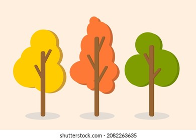 Árboles de otoño. Árbol amarillo, naranja y verde. Bosque de jardín otoñal y hojas de árboles de temporada de otoño. Ramas doradas y verdes de los bosques, árboles del parque amarillo y naranja otoñal.