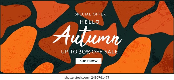 Otoño. Diseño Abstractas moderno en estilo retro de los años 80-90. Patrones de fondo modernos para publicidad, Web, medios sociales, afiches, Anuncios, portadas. Oferta de venta 30%. Ilustración vectorial.