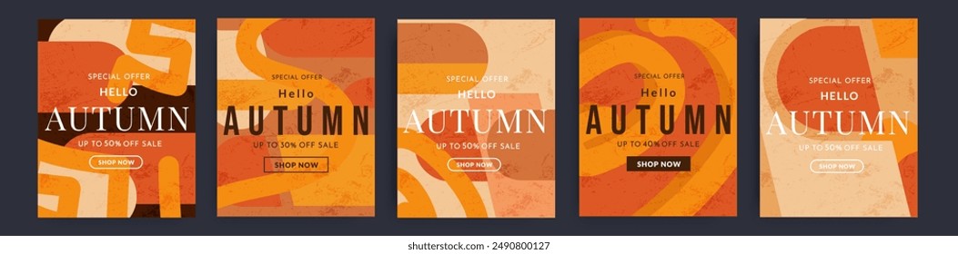 Autumn. Trendy Abstract Gradient Design in Retro Style from the 80s-90s. Modern Geometric Background Patterns for Advertising, Web, Social Media, Posters, Banners, Covers. Sale Offer 30-50%.