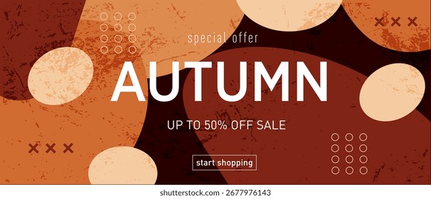 Autumn. Trendy Abstract Gradient Design in Retro Style from the 80s-90s. Modern Geometric Background for Advertising,  Social Media, Posters, Banners, Covers. Sale Offer 50%. Vector Illustration.