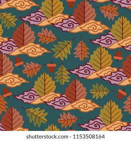 Autumn trendy hand drawn seamless pattern for baby textile vector illustration