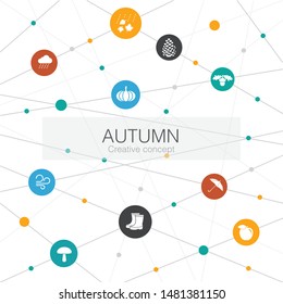 Autumn trendy web template with simple icons. Contains such elements as  oak nut, rain, wind, pumpkin icons